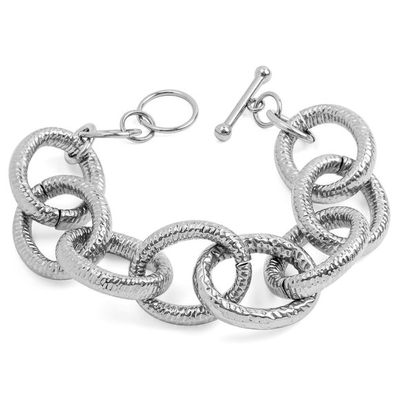 New Silver Large Link Toggle Chain Bracelet - Picture 2 of 5
